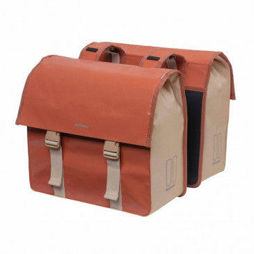 SACOCHE ARRIERE VELO DOUBLE BASIL URBAN LOAD IMPERMEABLE TERRE ROUGE/ROSE 48-53L (41x18x46cm) WATERPROOF